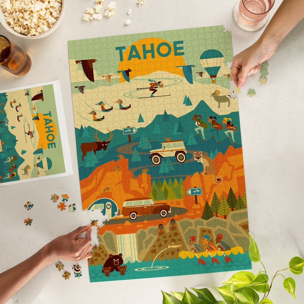 Lake Tahoe, California, Geometric, Tahoe, Jigsaw Puzzle Puzzle Lantern Press 