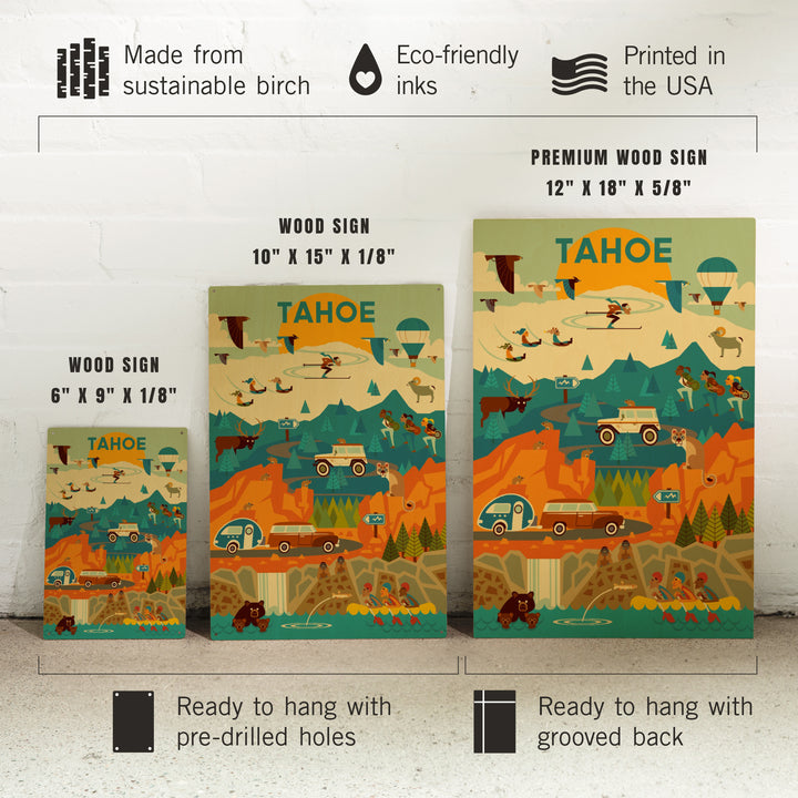 Lake Tahoe, California, Geometric, Tahoe, Wood Signs and Postcards Wood Lantern Press 