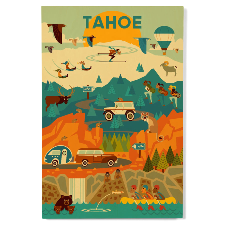 Lake Tahoe, California, Geometric, Tahoe, Wood Signs and Postcards Wood Lantern Press 
