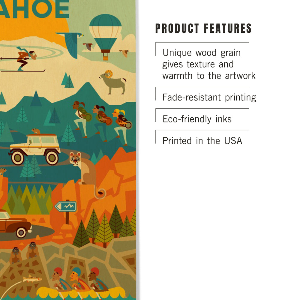 Lake Tahoe, California, Geometric, Tahoe, Wood Signs and Postcards Wood Lantern Press 
