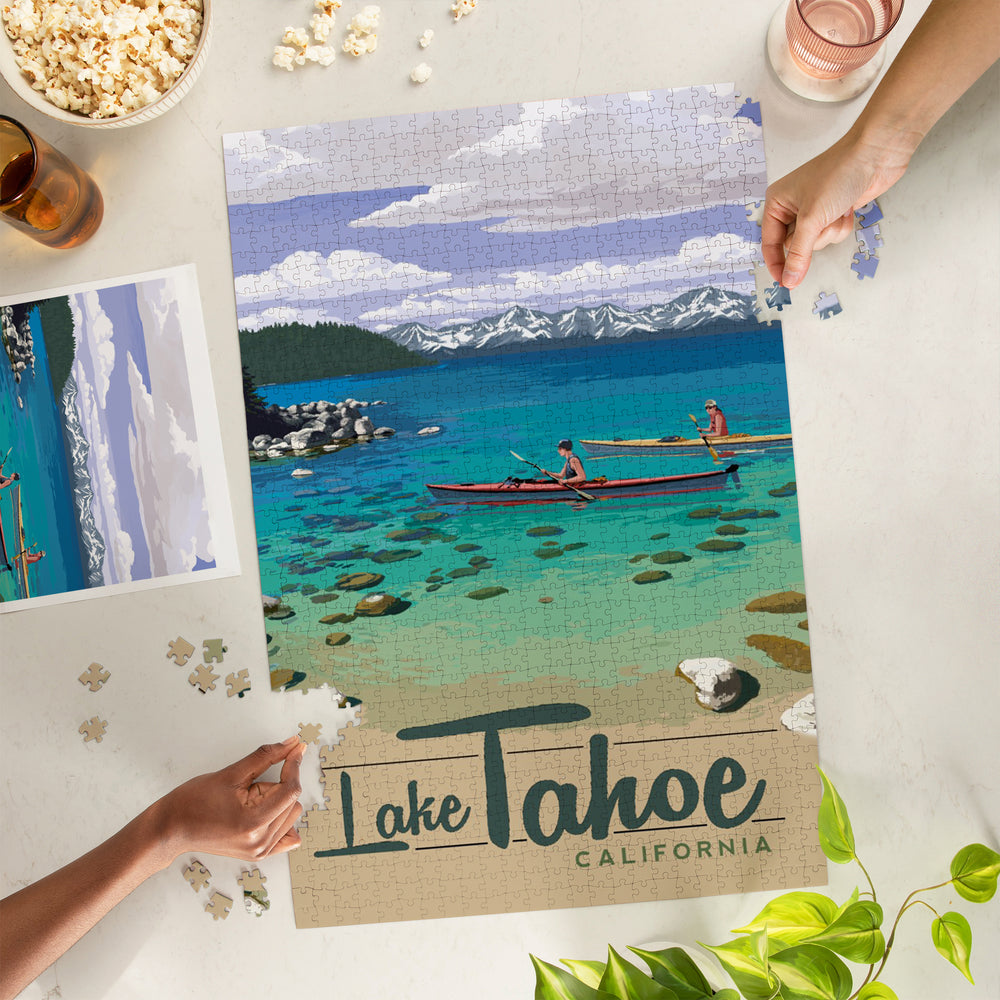 Lake Tahoe, California, Kayakers in Secret Cove, Jigsaw Puzzle Puzzle Lantern Press 