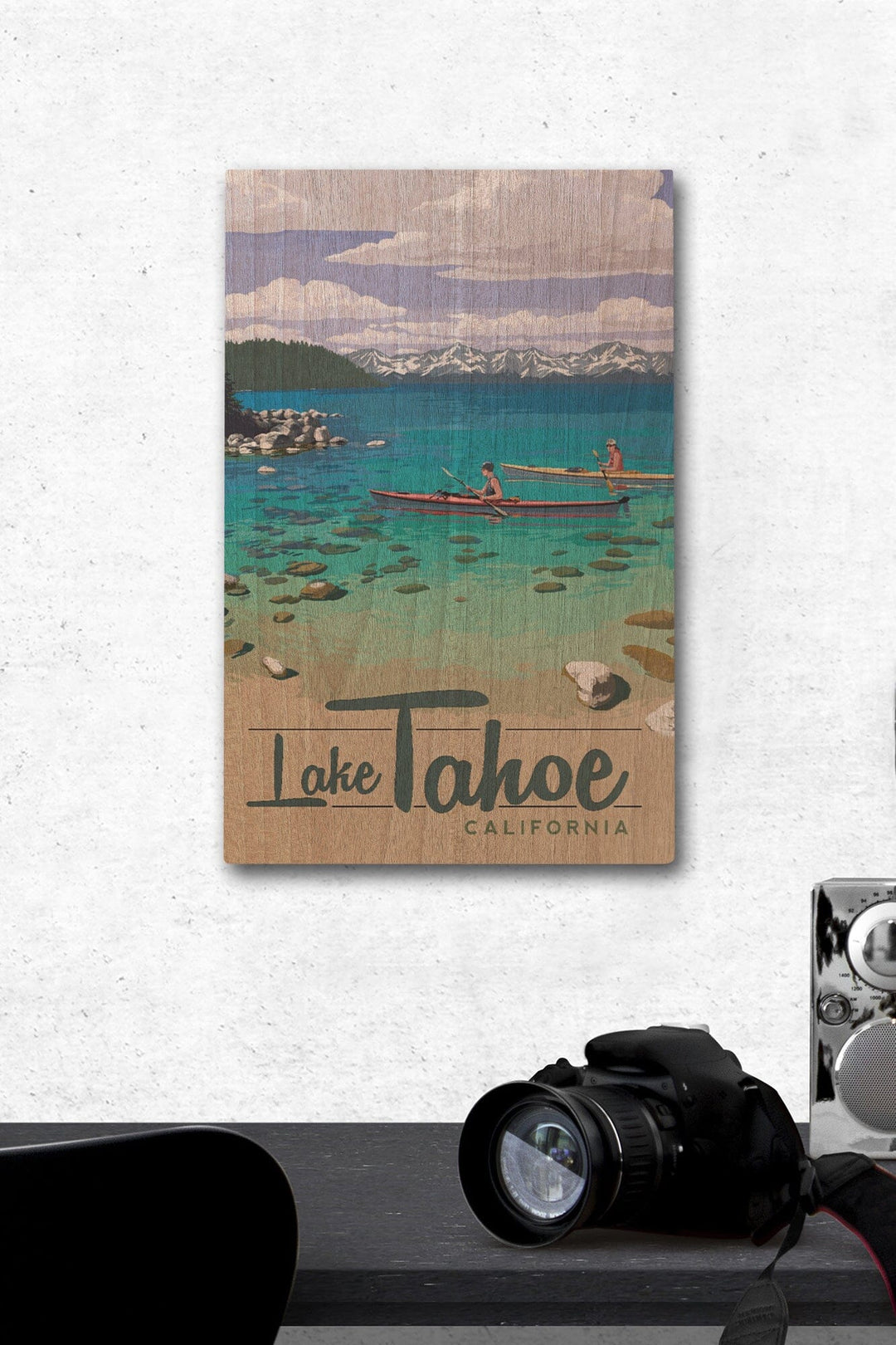 Lake Tahoe, California, Kayakers in Secret Cove, Lantern Press Artwork, Wood Signs and Postcards Wood Lantern Press 12 x 18 Wood Gallery Print 