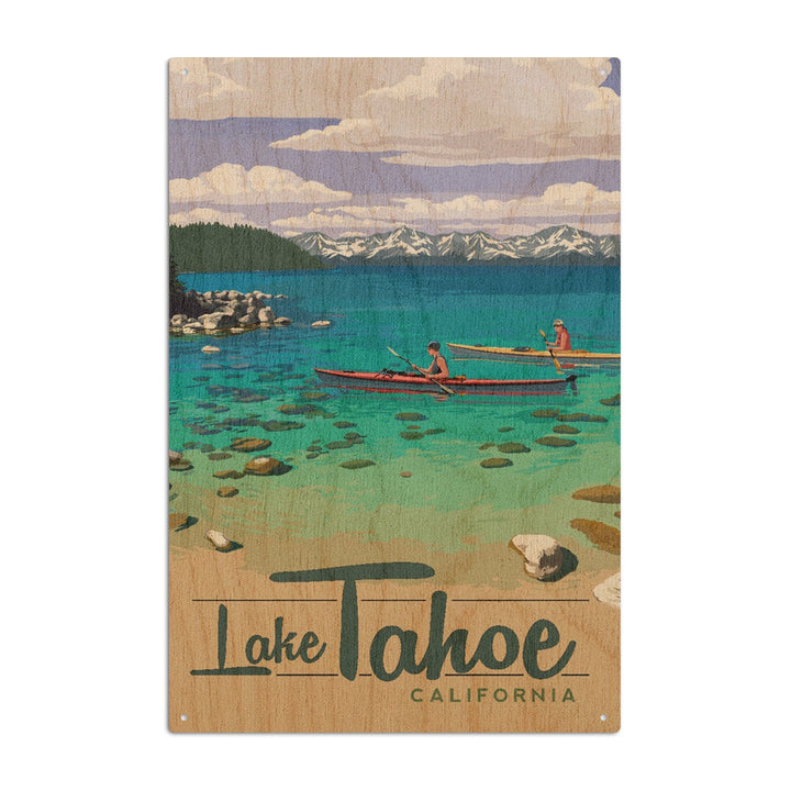 Lake Tahoe, California, Kayakers in Secret Cove, Lantern Press Artwork, Wood Signs and Postcards Wood Lantern Press 6x9 Wood Sign 