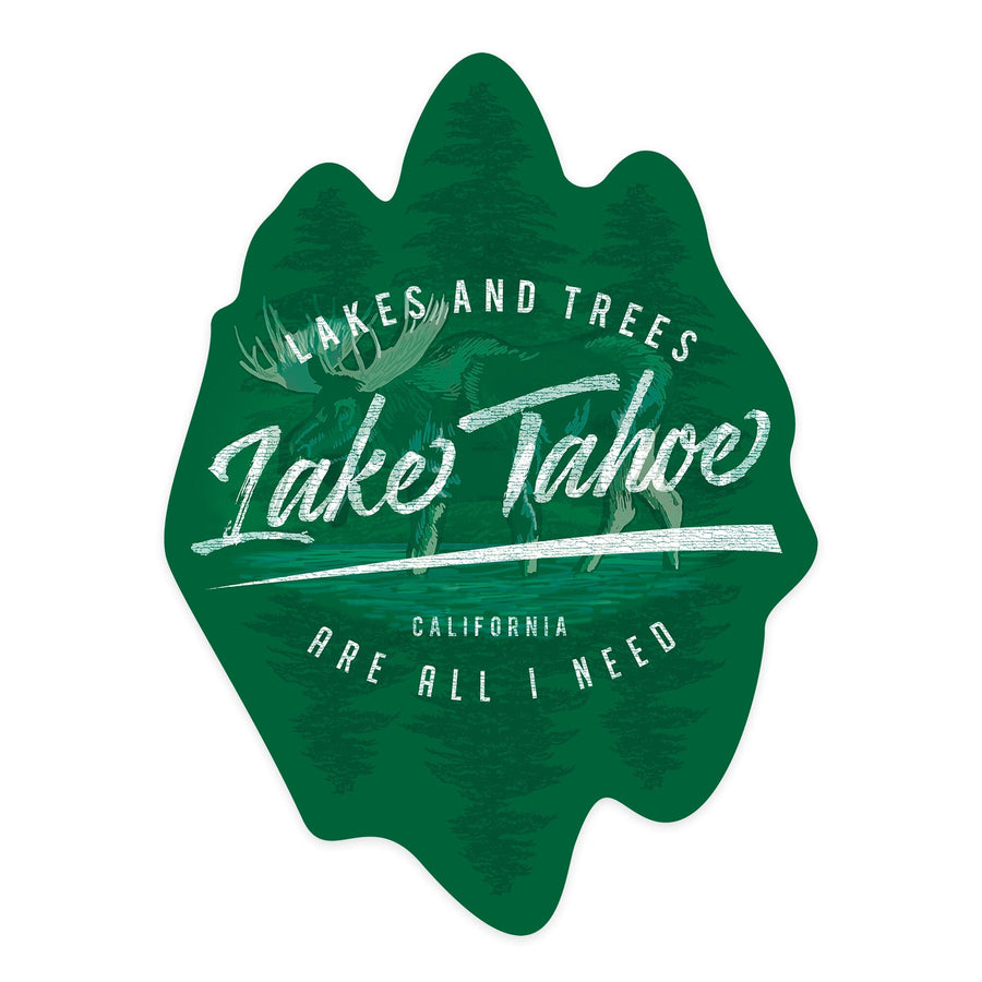 Lake Tahoe, California, Lakes and Trees, Contour, Vinyl Sticker Sticker Lantern Press 