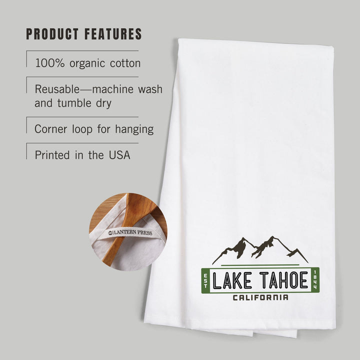 Lake Tahoe, California, Mountain, Contour, Vector, Organic Cotton Kitchen Tea Towels Kitchen Lantern Press 