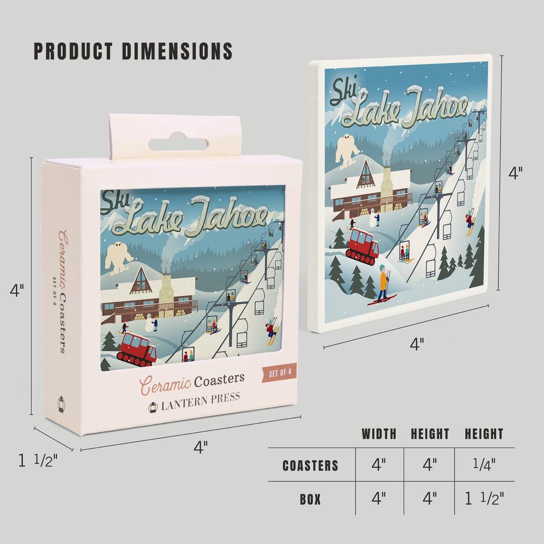 Lake Tahoe, California, Retro Ski Resort, Coaster Set Coasters Lantern Press 