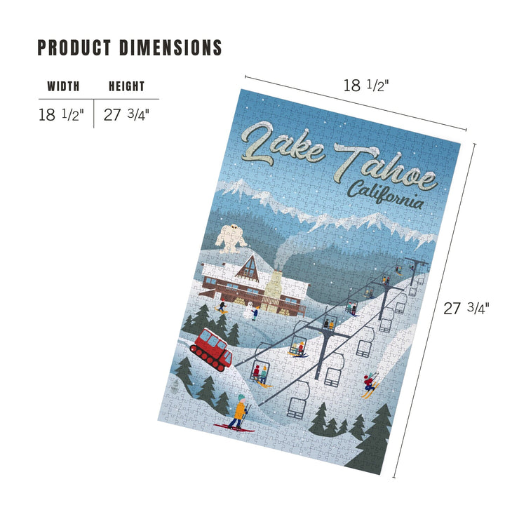 Lake Tahoe, California, Retro Ski Resort, Jigsaw Puzzle Puzzle Lantern Press 