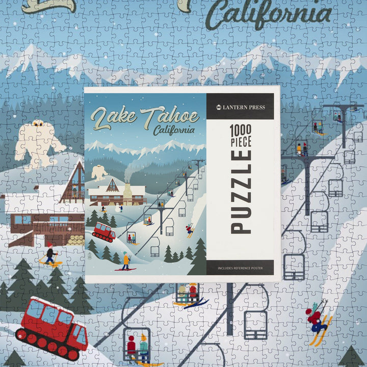 Lake Tahoe, California, Retro Ski Resort, Jigsaw Puzzle Puzzle Lantern Press 