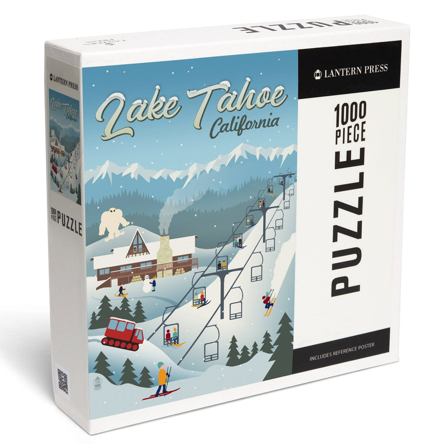 Lake Tahoe, California, Retro Ski Resort, Jigsaw Puzzle Puzzle Lantern Press 