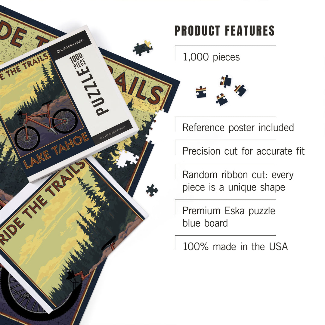Lake Tahoe, California, Ride the Trails, Jigsaw Puzzle Puzzle Lantern Press 