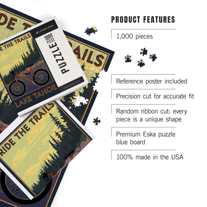 Lake Tahoe, California, Ride the Trails, Jigsaw Puzzle Puzzle Lantern Press 