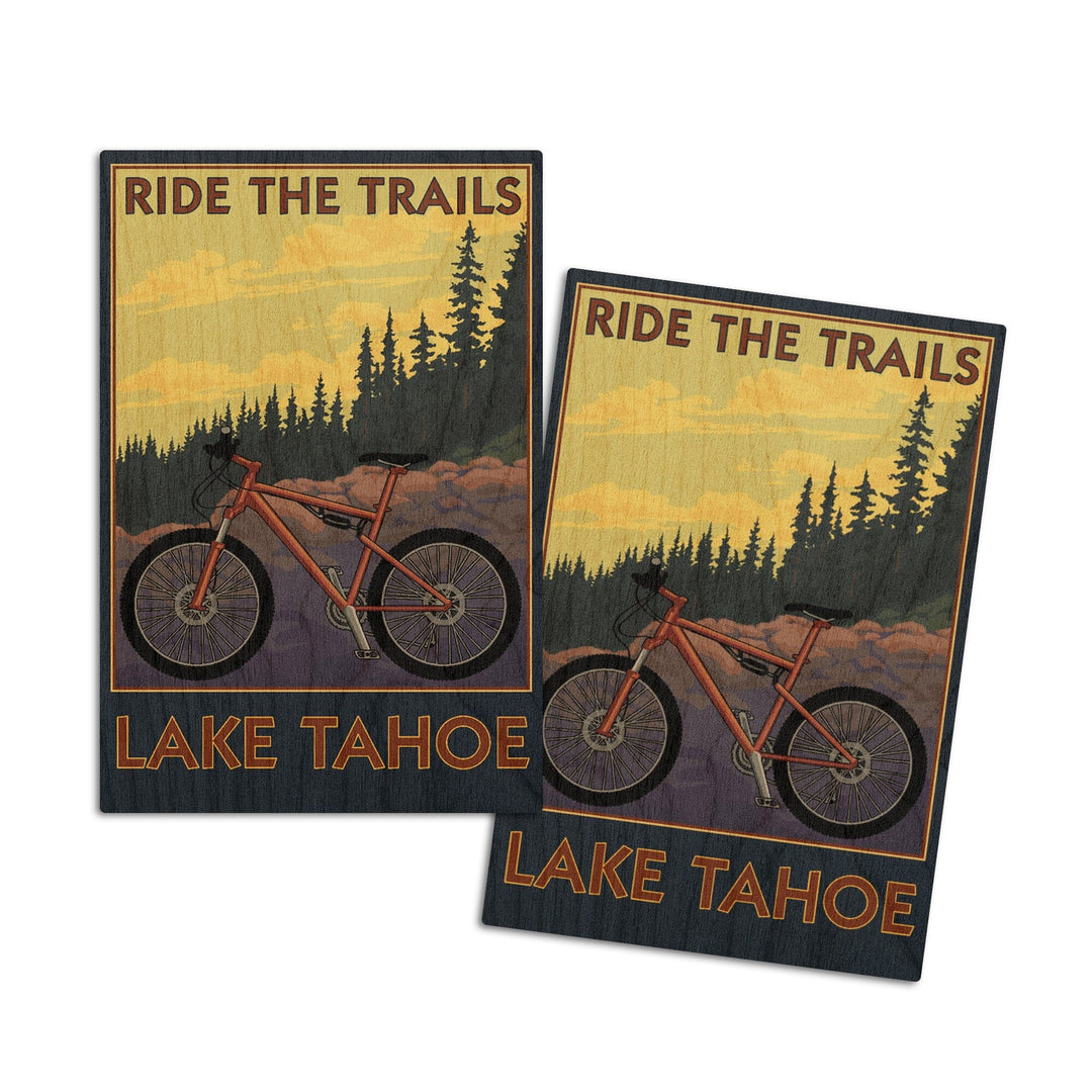 Lake Tahoe, California, Ride the Trails, Lantern Press Artwork, Wood Signs and Postcards Wood Lantern Press 4x6 Wood Postcard Set 
