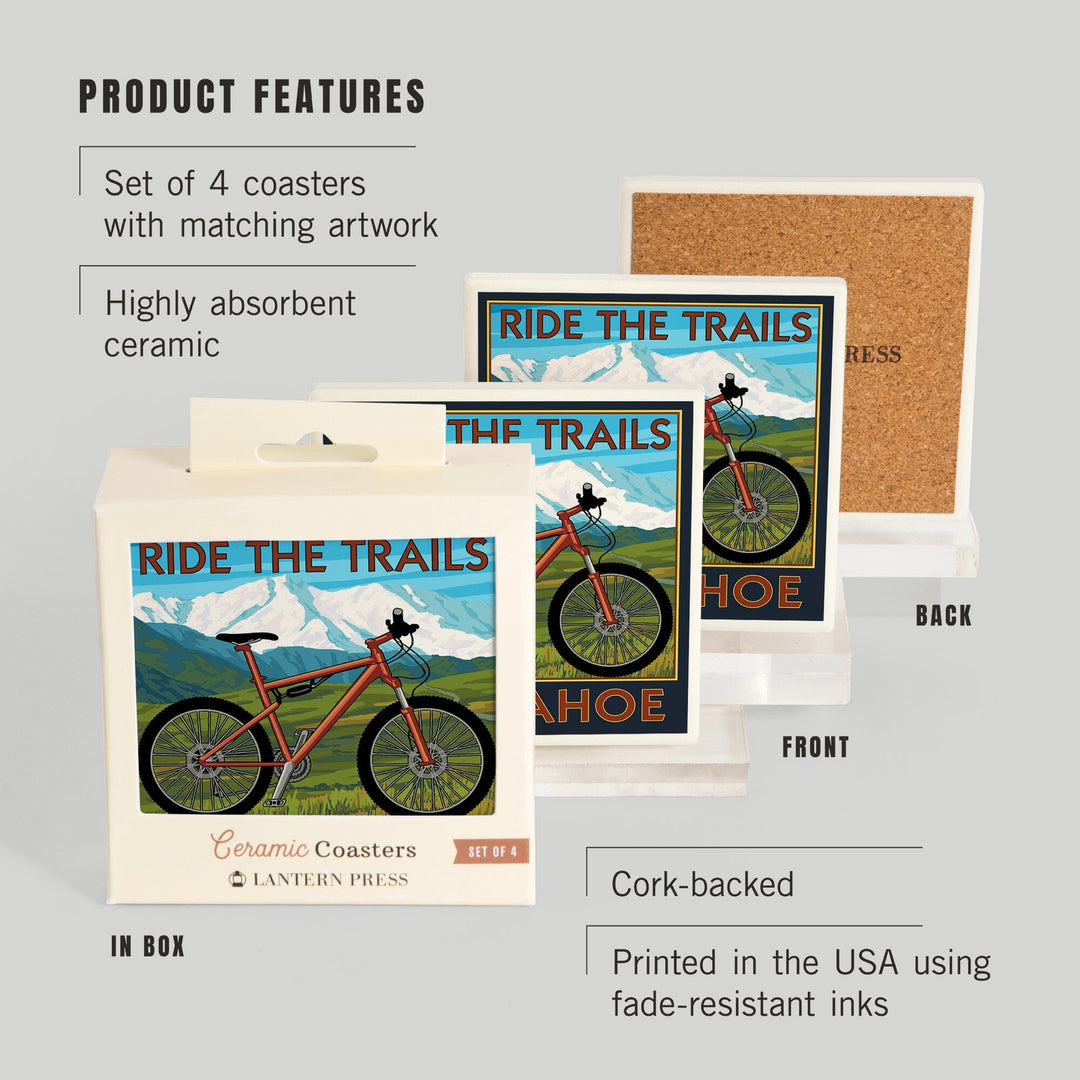 Lake Tahoe, California, Ride the Trails, Mountain Bike, Coasters Coasters Lantern Press 