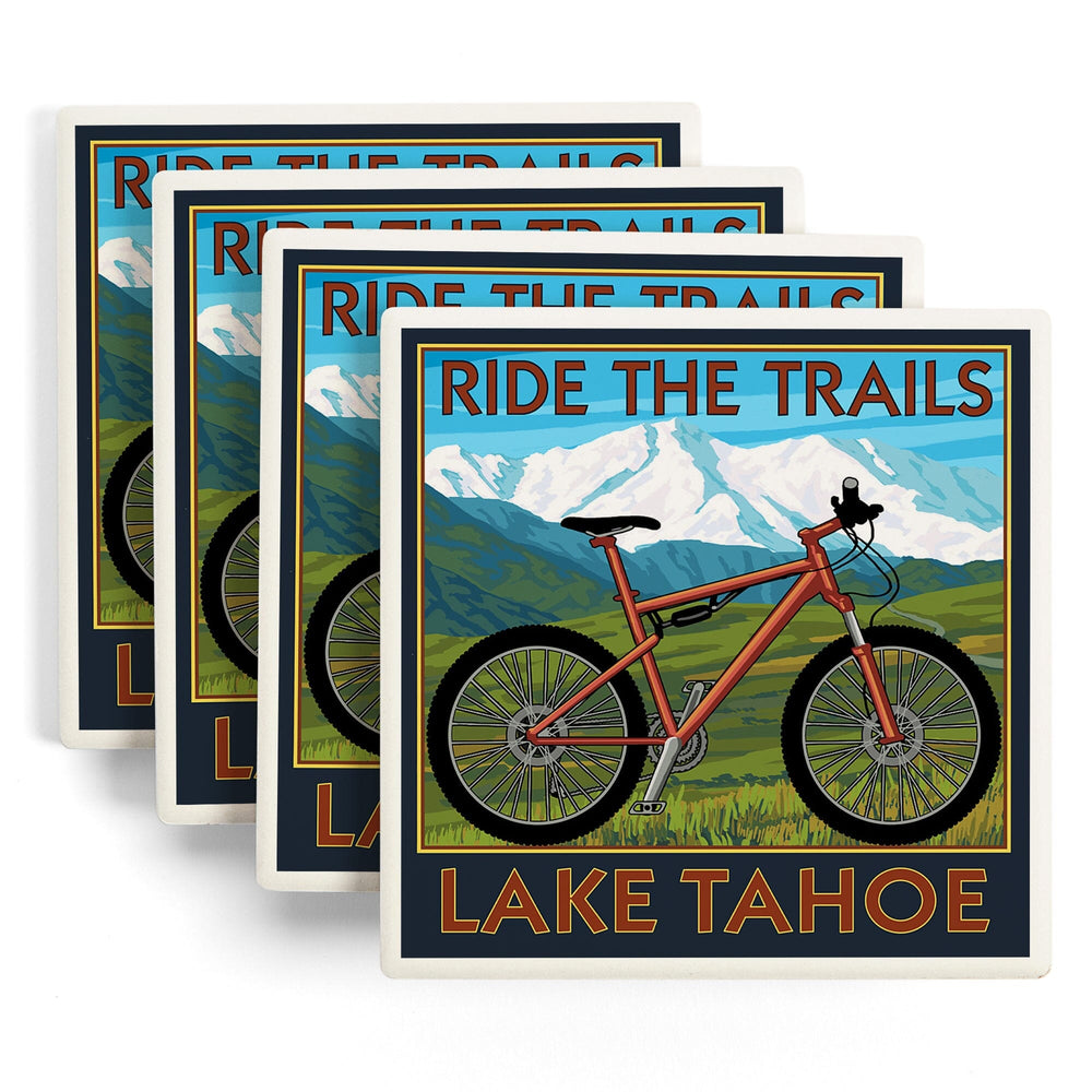 Lake Tahoe, California, Ride the Trails, Mountain Bike, Coasters Coasters Lantern Press 