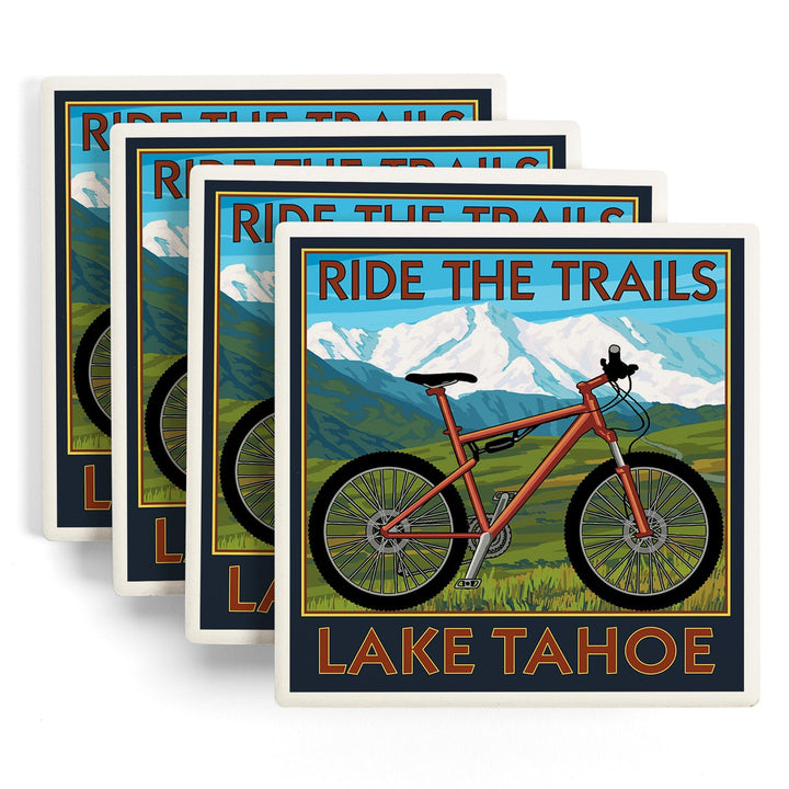 Lake Tahoe, California, Ride the Trails, Mountain Bike, Coasters Coasters Lantern Press 