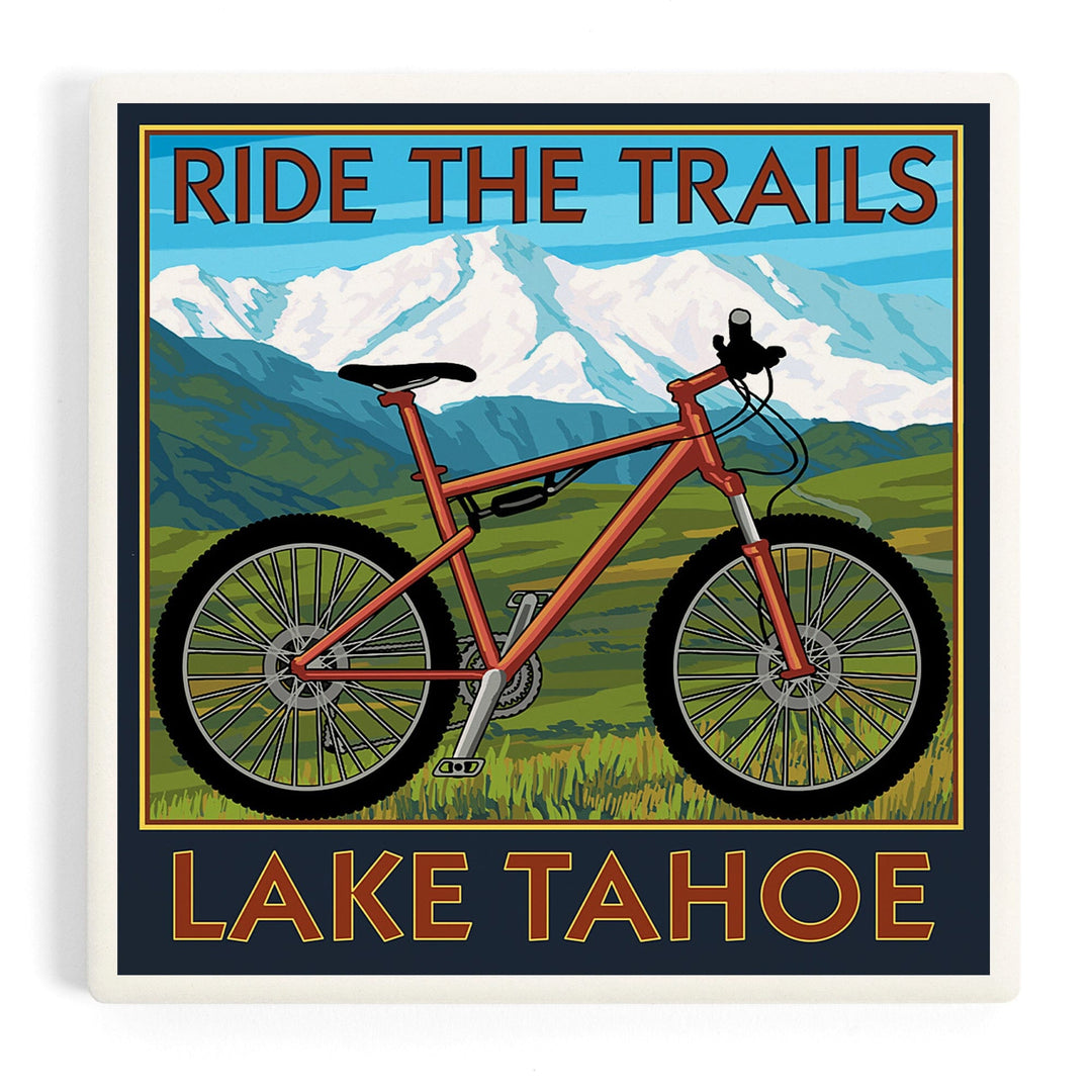 Lake Tahoe, California, Ride the Trails, Mountain Bike, Coasters Coasters Lantern Press Coaster 