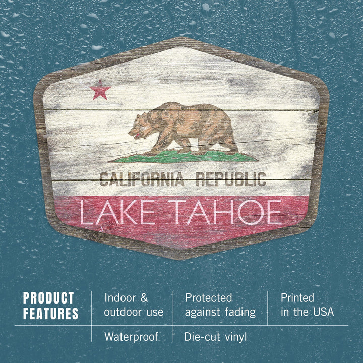 Lake Tahoe, California, Rustic California State Flag, Contour, Lantern Press Artwork, Vinyl Sticker Sticker Lantern Press 
