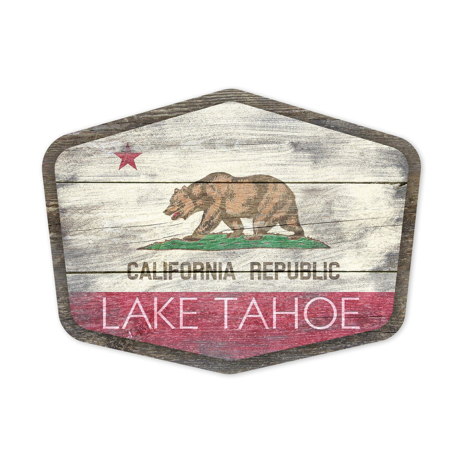 Lake Tahoe, California, Rustic California State Flag, Contour, Lantern Press Artwork, Vinyl Sticker Sticker Lantern Press 