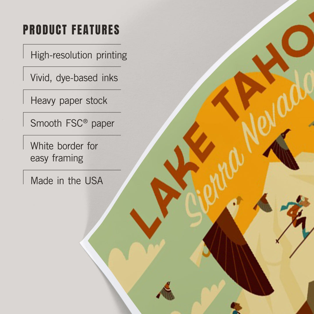 Lake Tahoe, California, Sierra Nevada, Geometric, Art & Giclee Prints Art Lantern Press 