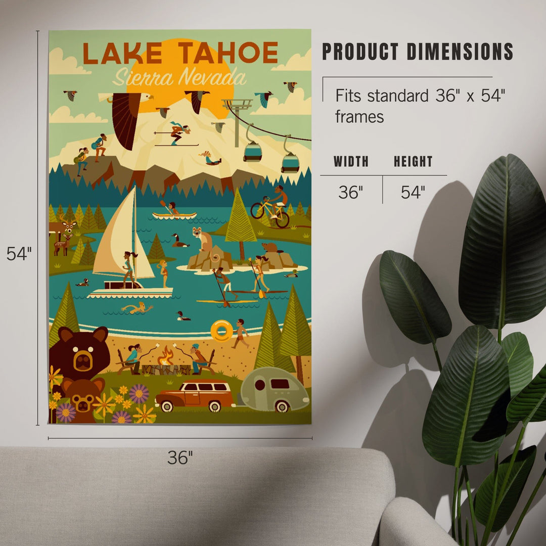 Lake Tahoe, California, Sierra Nevada, Geometric, Art & Giclee Prints Art Lantern Press 