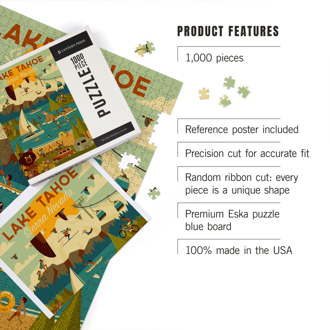 Lake Tahoe, California, Sierra Nevada, Geometric, Jigsaw Puzzle Puzzle Lantern Press 