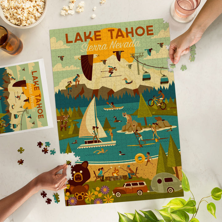 Lake Tahoe, California, Sierra Nevada, Geometric, Jigsaw Puzzle Puzzle Lantern Press 