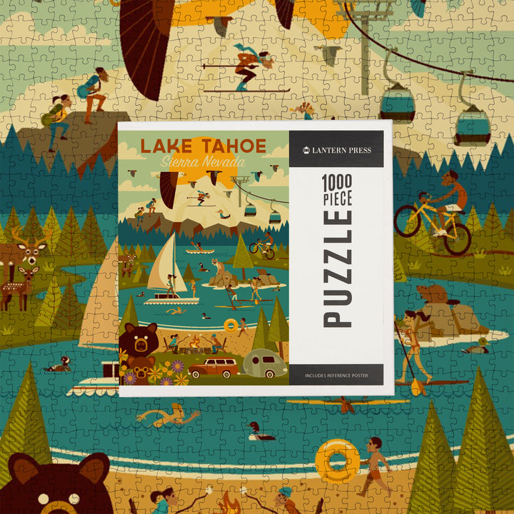 Lake Tahoe, California, Sierra Nevada, Geometric, Jigsaw Puzzle Puzzle Lantern Press 