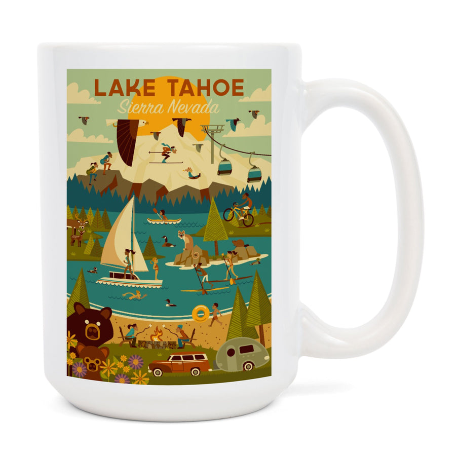 Lake Tahoe, California, Sierra Nevada, Geometric, Lantern Press Artwork, Ceramic Mug Mugs Lantern Press 