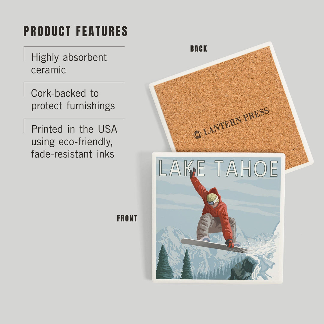 Lake Tahoe, California, Snowboarder Jumping, Coasters Coasters Lantern Press 