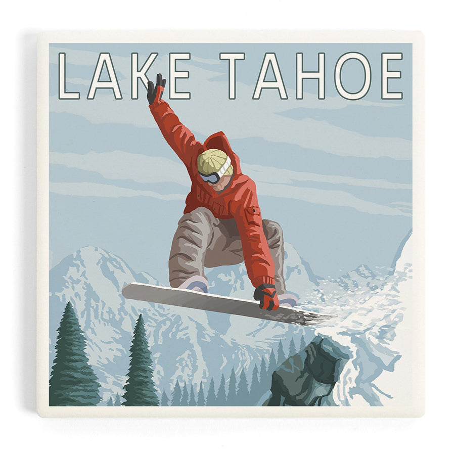 Lake Tahoe, California, Snowboarder Jumping, Coasters Coasters Lantern Press 