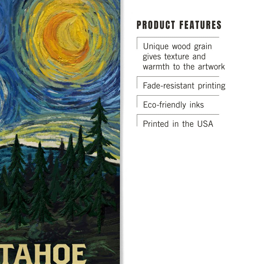 Lake Tahoe, California, Starry Night, Black Bear and Cub, Wood Signs and Postcards Wood Lantern Press 