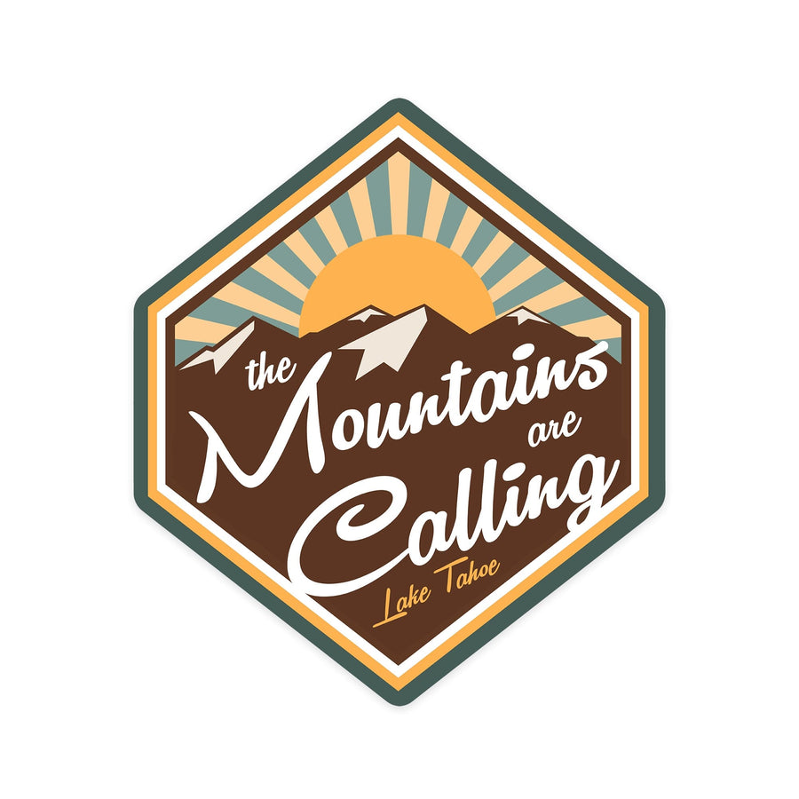 Lake Tahoe, California, The Mountains Are Calling, Contour, Lantern Press Artwork, Vinyl Sticker Sticker Lantern Press 