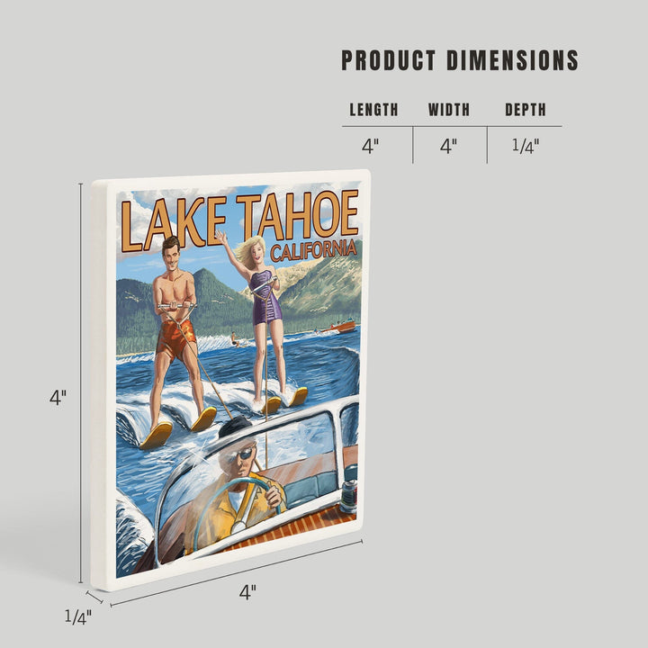 Lake Tahoe, California, Water Skiing Scene, Coasters Coasters Lantern Press 