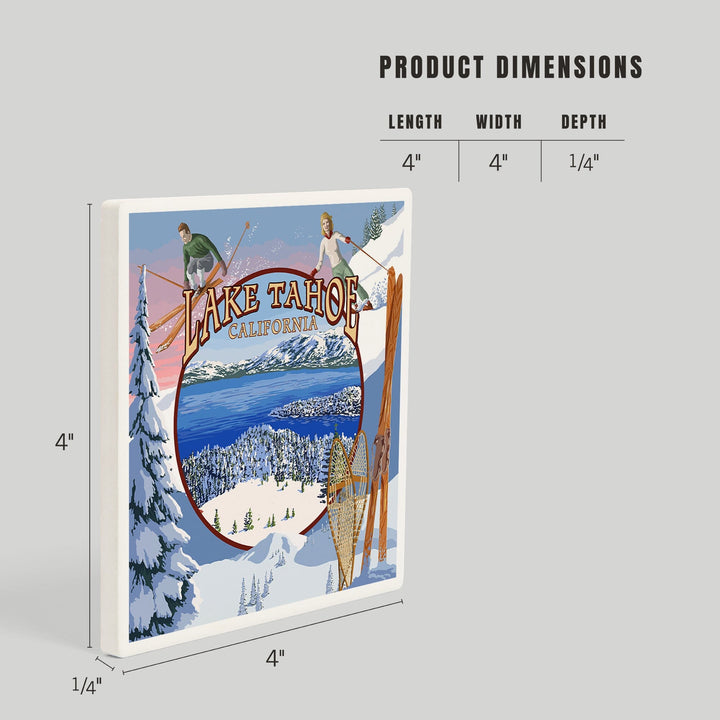 Lake Tahoe, California, Winter Views, Coasters Coasters Lantern Press 