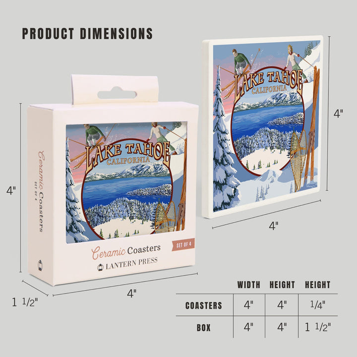 Lake Tahoe, California, Winter Views, Coasters Coasters Lantern Press 