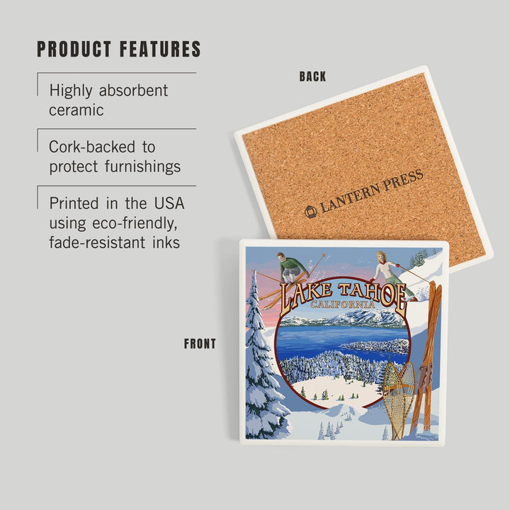 Lake Tahoe, California, Winter Views, Coasters Coasters Lantern Press 