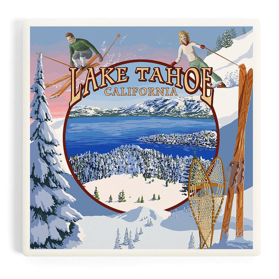 Lake Tahoe, California, Winter Views, Coasters Coasters Lantern Press 