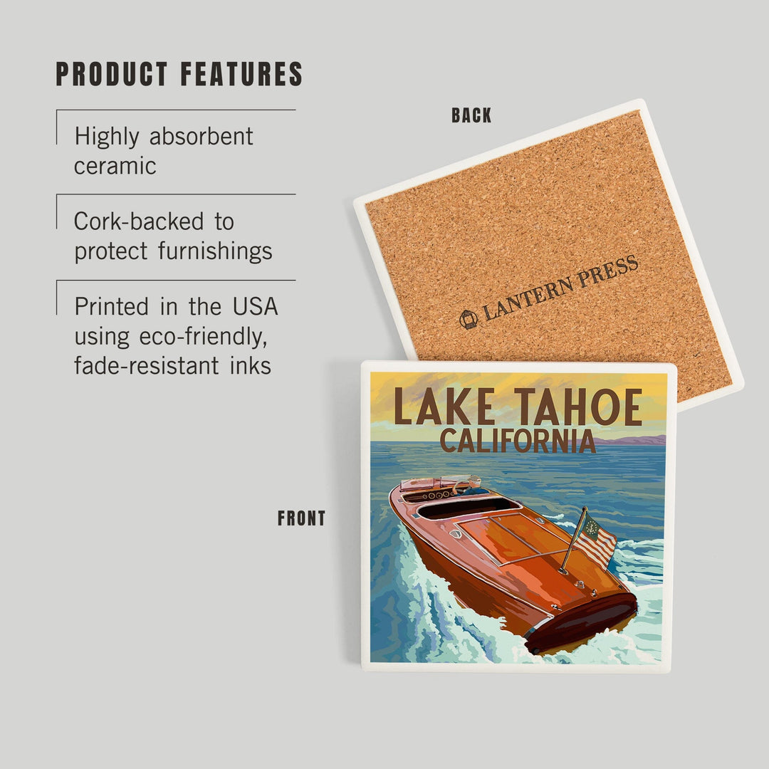 Lake Tahoe, California, Wooden Boat, Coasters Coasters Lantern Press 