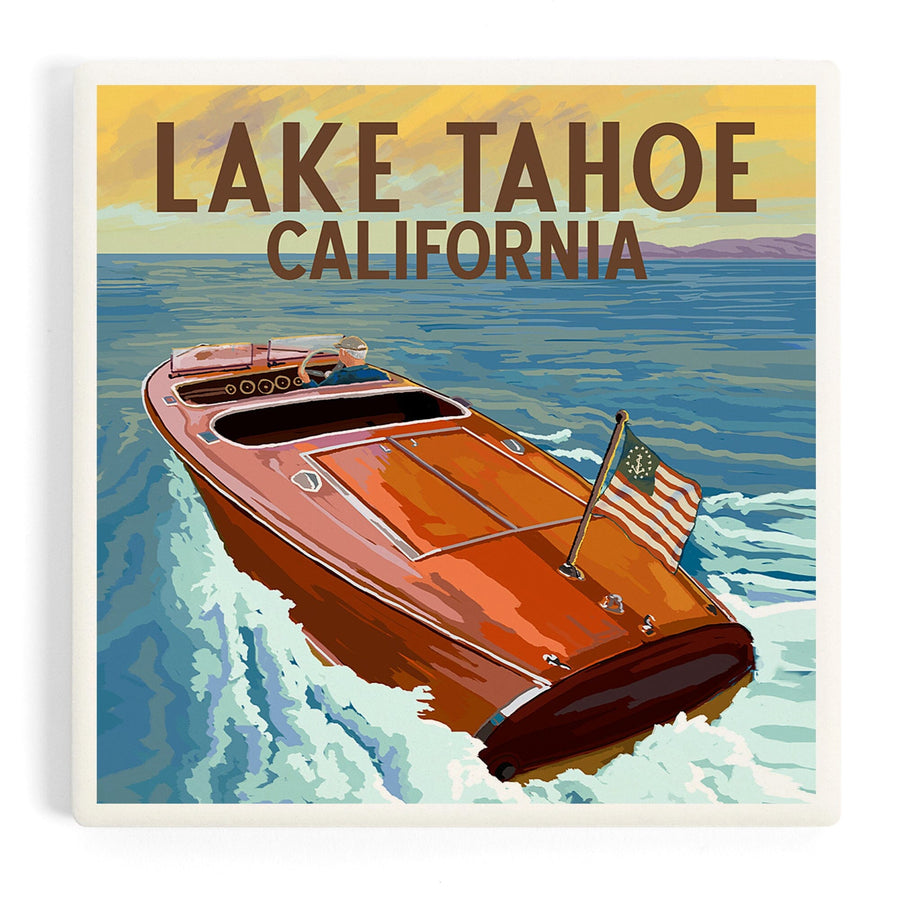 Lake Tahoe, California, Wooden Boat, Coasters Coasters Lantern Press 