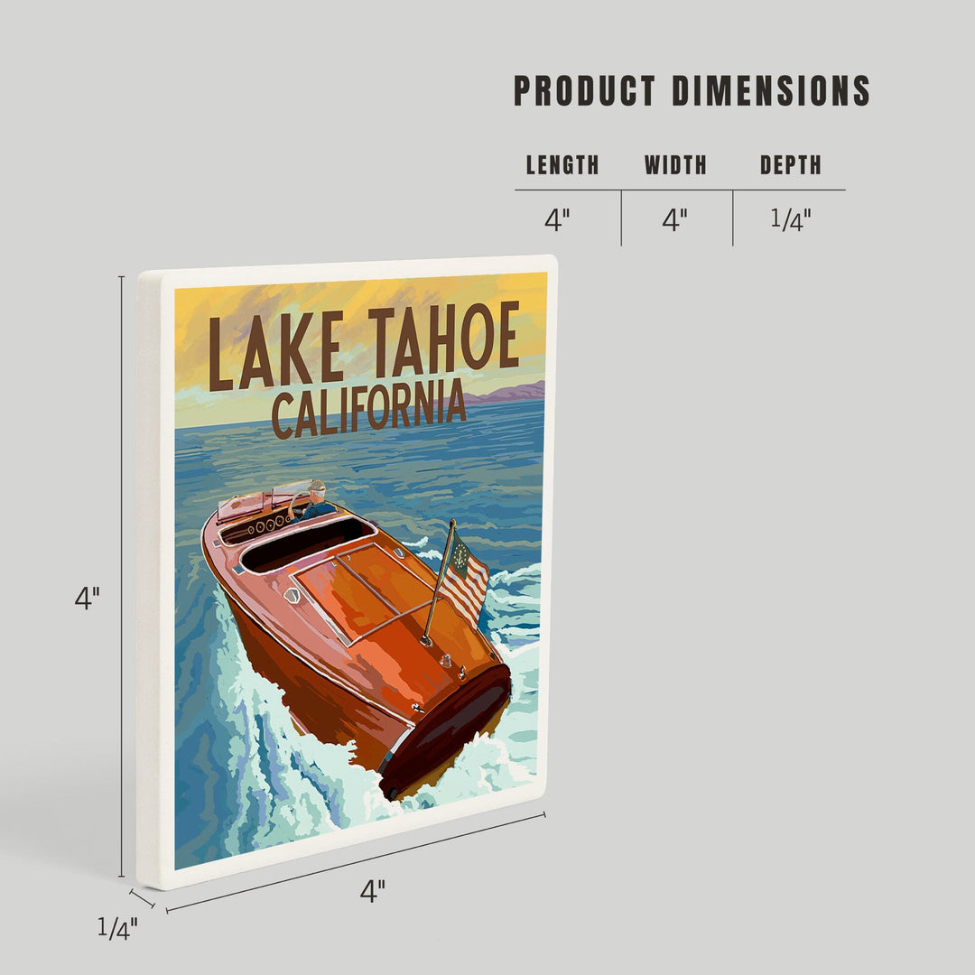 Lake Tahoe, California, Wooden Boat, Coasters Coasters Lantern Press 