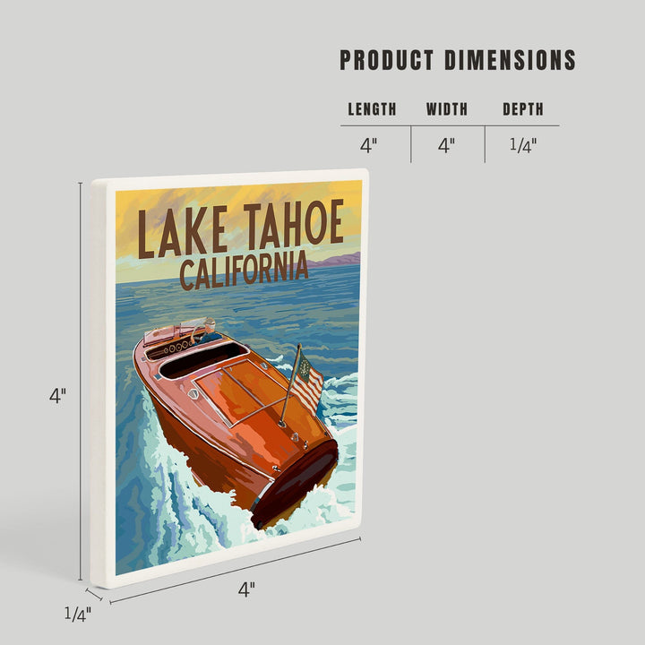 Lake Tahoe, California, Wooden Boat, Coasters Coasters Lantern Press 
