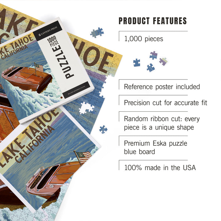 Lake Tahoe, California, Wooden Boat, Jigsaw Puzzle Puzzle Lantern Press 