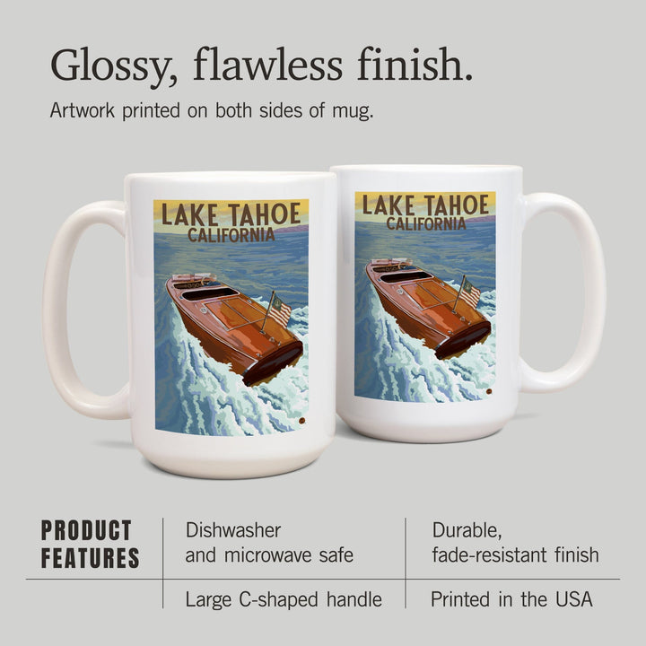 Lake Tahoe, California, Wooden Boat, Lantern Press Artwork, Ceramic Mug Mugs Lantern Press 