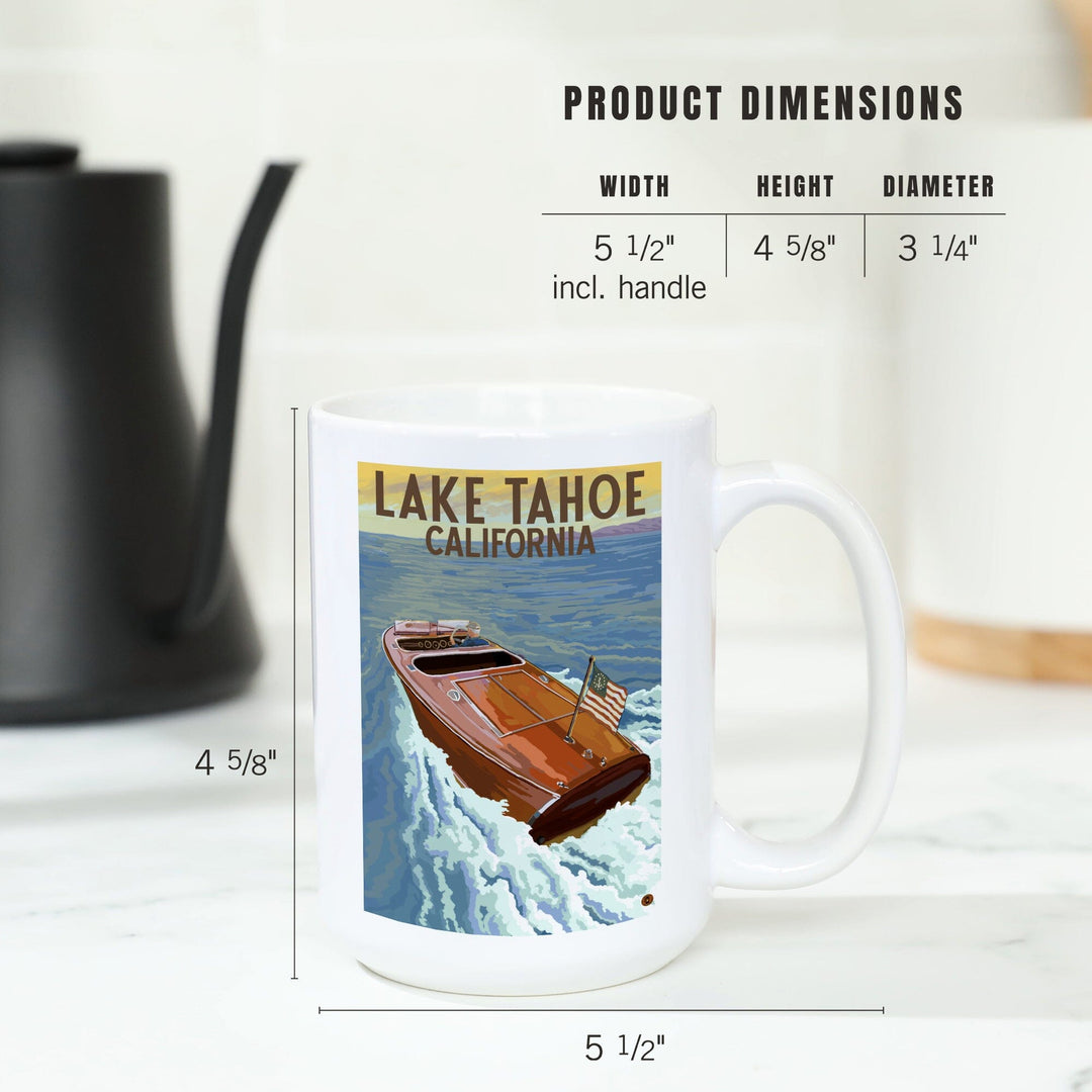 Lake Tahoe, California, Wooden Boat, Lantern Press Artwork, Ceramic Mug Mugs Lantern Press 
