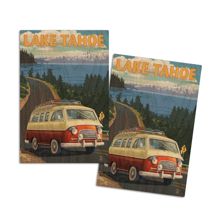 Lake Tahoe, Camper Van, Lantern Press Artwork, Wood Signs and Postcards Wood Lantern Press 4x6 Wood Postcard Set 