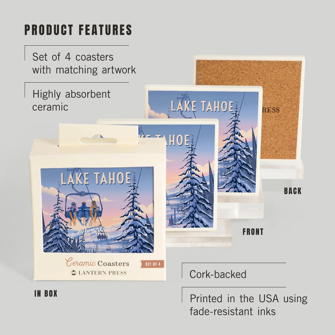 Lake Tahoe, Chill on the Uphill, Ski Lift Coasters Lantern Press 