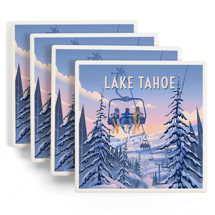 Lake Tahoe, Chill on the Uphill, Ski Lift Coasters Lantern Press 