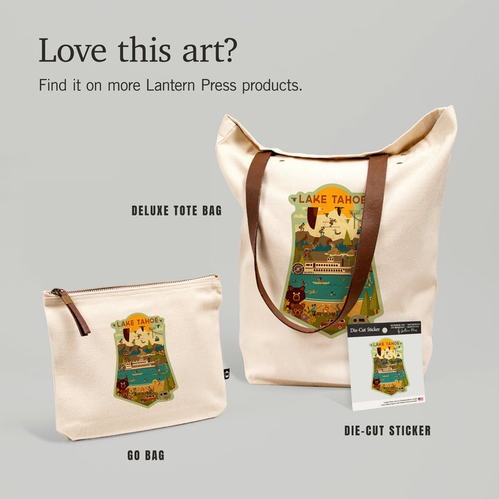 Lake Tahoe, Contour, Geometric Collection, Deluxe Tote Totes Lantern Press 