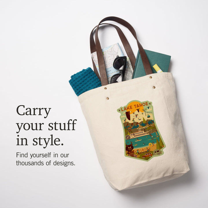 Lake Tahoe, Contour, Geometric Collection, Deluxe Tote Totes Lantern Press 