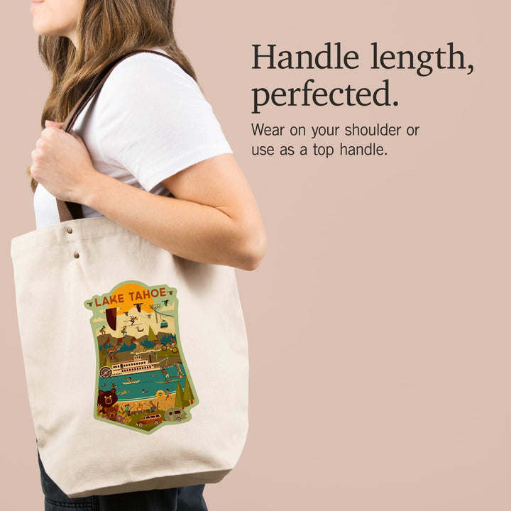 Lake Tahoe, Contour, Geometric Collection, Deluxe Tote Totes Lantern Press 
